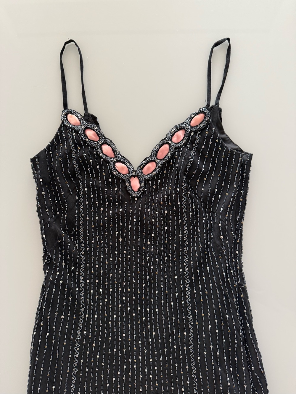 Black & Pink Silk Beaded Evening Gown Dress - Size M - Vintage - *Please Read* - Picture 2 of 16